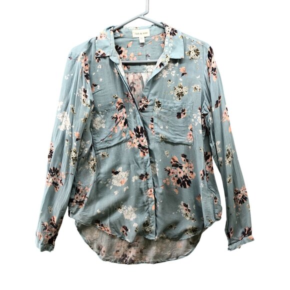 cloth & stone Tops - Cloth & Stone Long Sleeve Blouse Womens S Blue Lightweight Rayon Floral